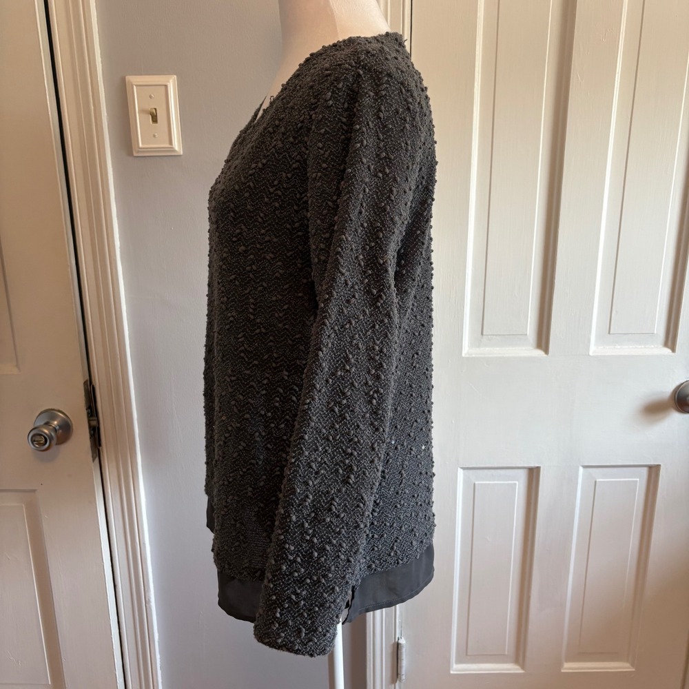 Apt. 9 Womens PL Sweater Charcoal Gray Sequin V-Neck Textured Long Sleeve Tunic - Picture 2 of 8